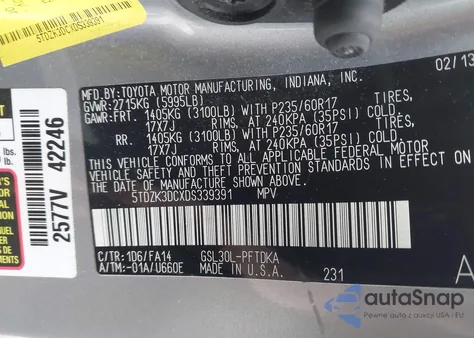 2013 Toyota Sienna L V6 7 Passenger из США, поврежденный, VIN 5TDZK3DCXDS339391